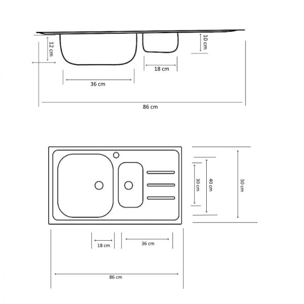 Chiuveta pentru blat cuva mare si cuva mica stanga,Z-INOX ZLN9287, 50x86 cm - imagine 3